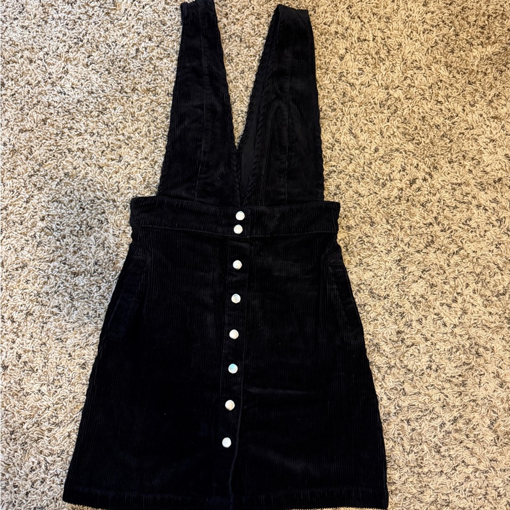 Forever 21 Black Corduroy Overall Dress with Button Front